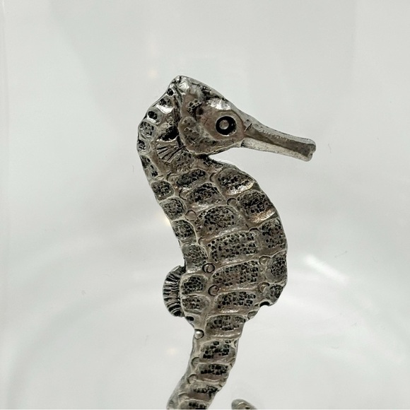 MENAGERIE Stemless Wine Cognac Glasses Set of 2 Pewter Seahorse Coastal Decor - Picture 3 of 5